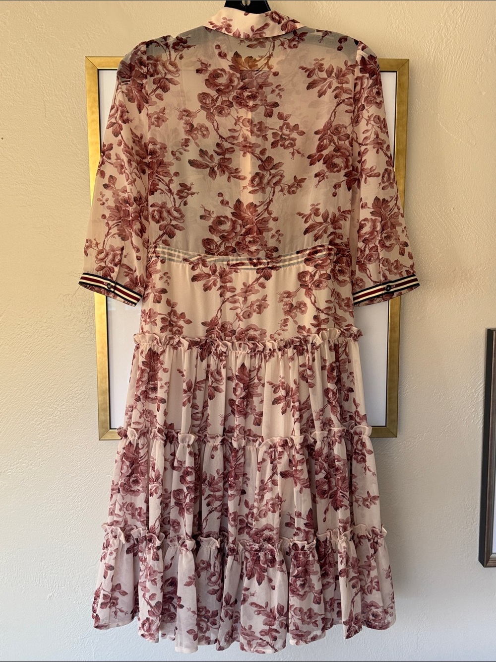 Floral Tiered Dress with Ribbon Tie- Blush & Rose - Picture 6 of 6
